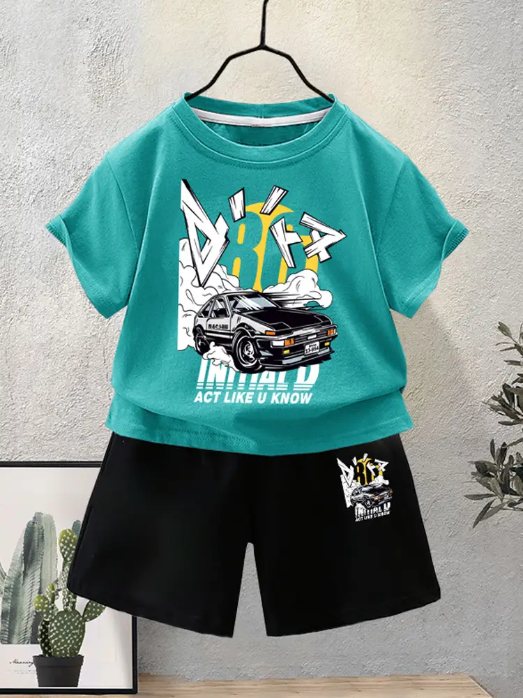 Blue Motorcycle Graphic Boys T-Shirt Shorts Set 2024 - Image 12