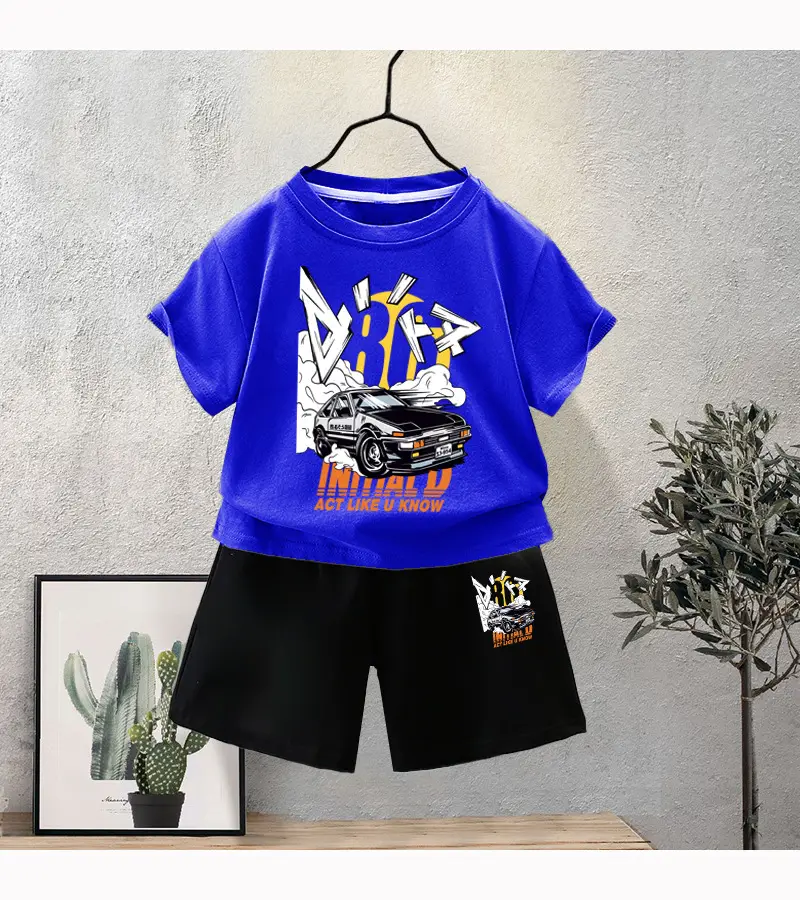 Blue Motorcycle Graphic Boys T-Shirt Shorts Set 2024 — feature 12