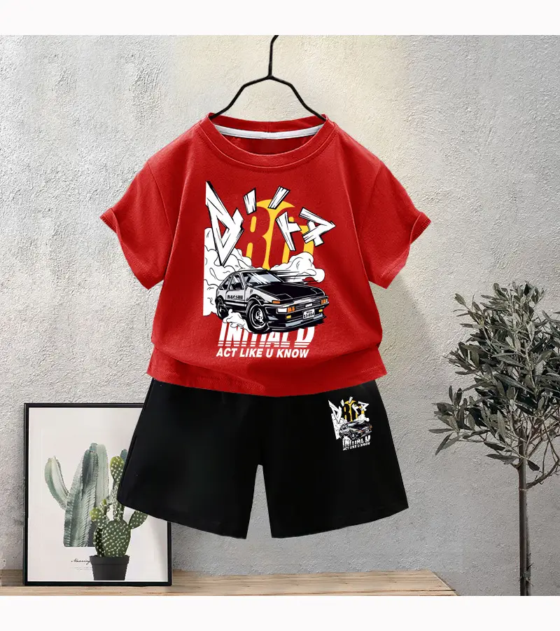 Blue Motorcycle Graphic Boys T-Shirt Shorts Set 2024 — feature 13