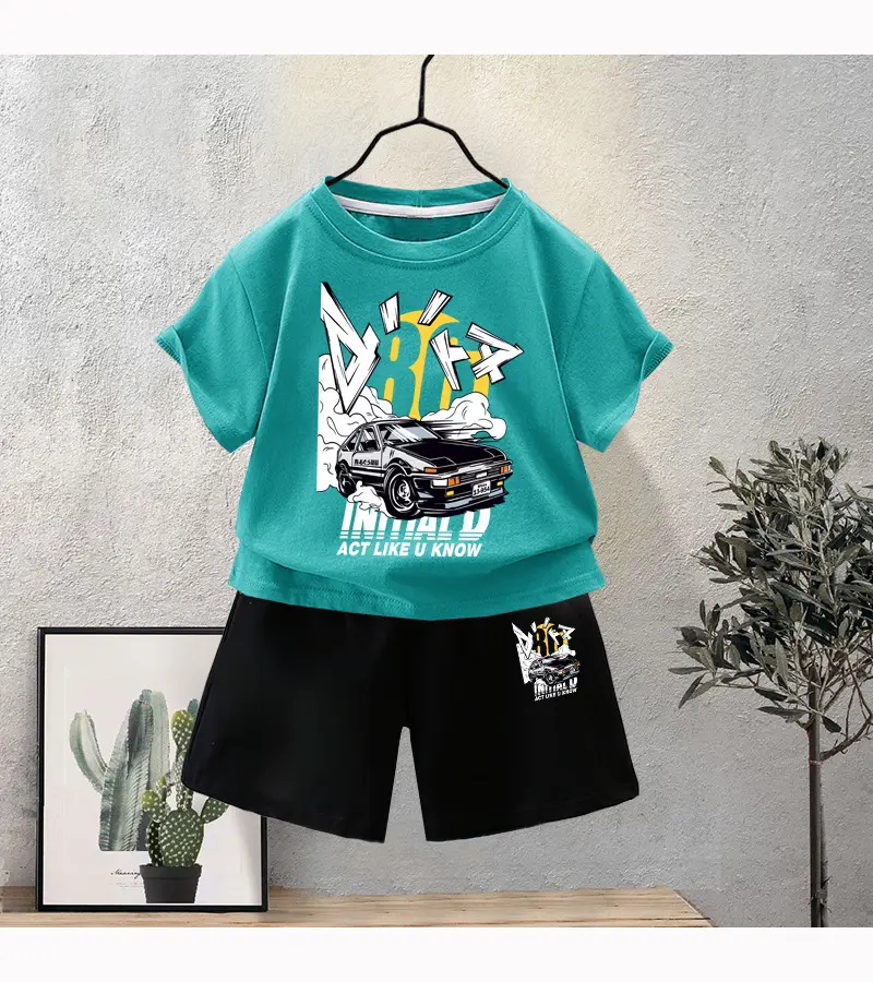 Blue Motorcycle Graphic Boys T-Shirt Shorts Set 2024 — feature 14