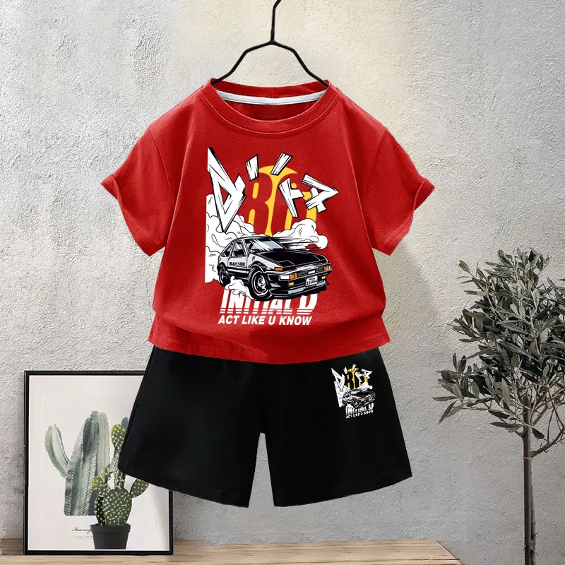 Blue Motorcycle Graphic Boys T-Shirt Shorts Set 2024 - Image 2