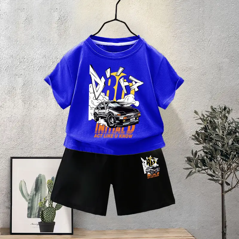 Blue Motorcycle Graphic Boys T-Shirt Shorts Set 2024 - Image 3