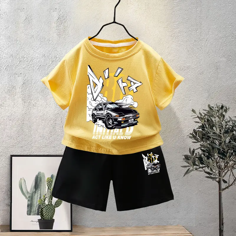 Blue Motorcycle Graphic Boys T-Shirt Shorts Set 2024 - Image 4