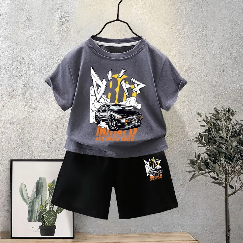 Blue Motorcycle Graphic Boys T-Shirt Shorts Set 2024 - Image 5
