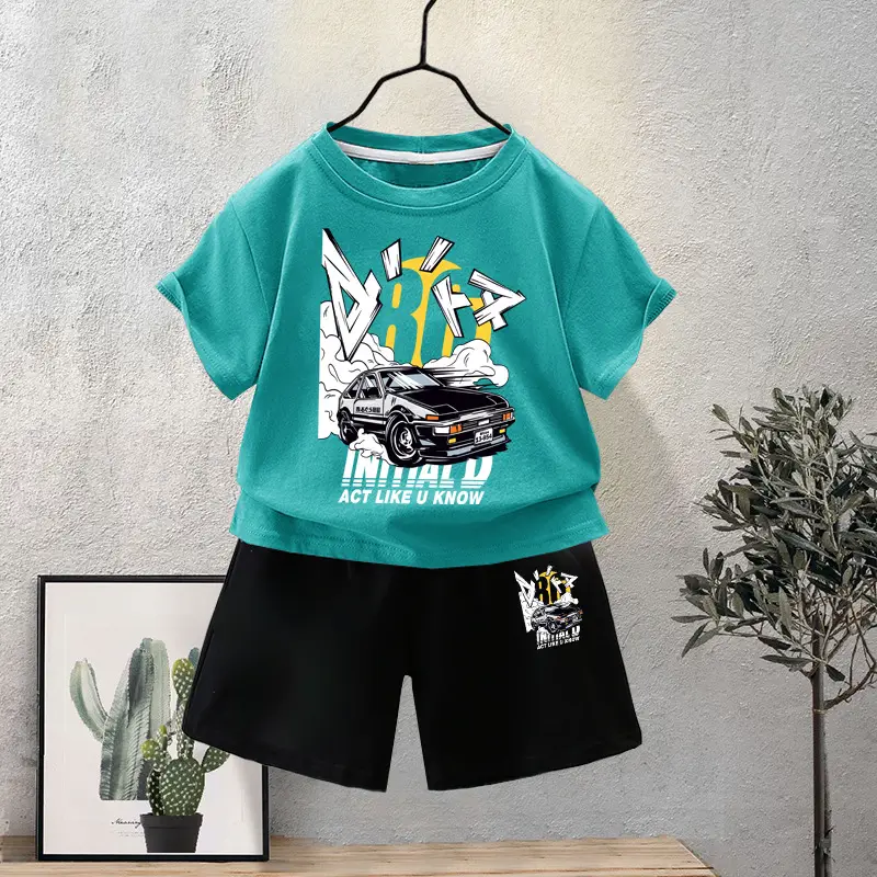 Blue Motorcycle Graphic Boys T-Shirt Shorts Set 2024 - Image 6