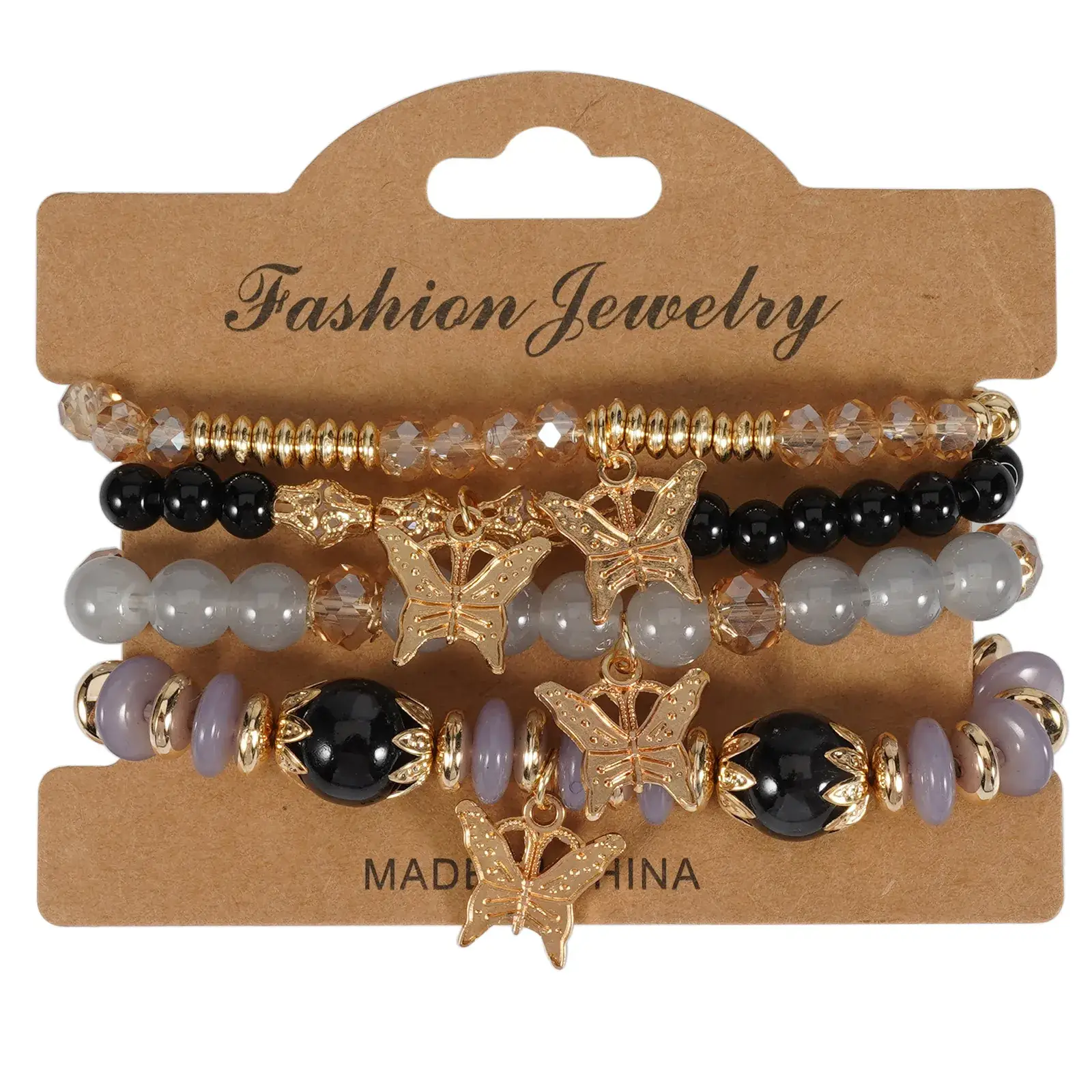 Pink Beaded Multi Layer Bracelet with Gold Leaf Pendants - Image 15