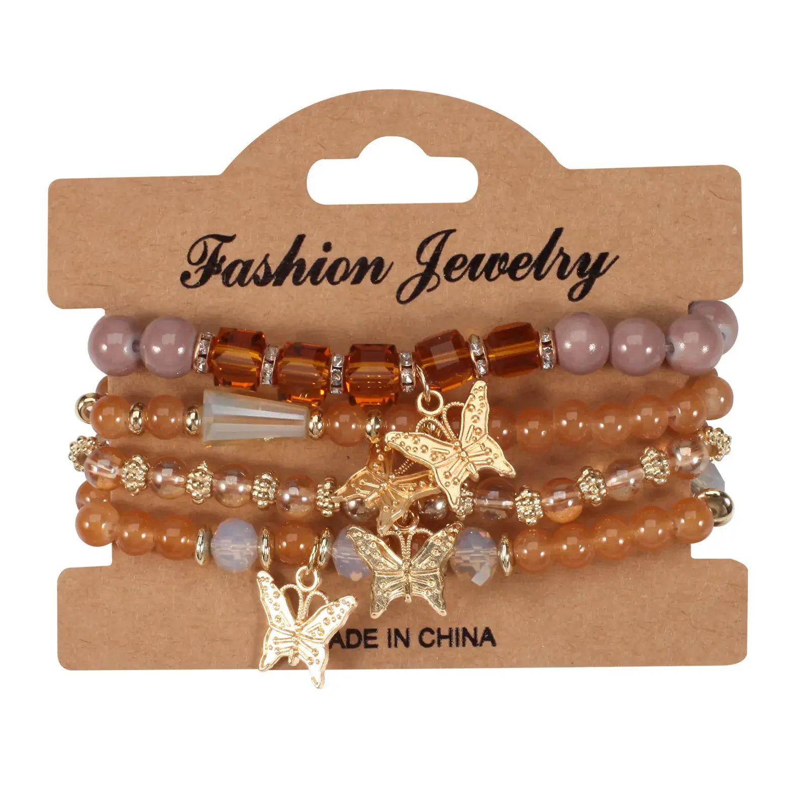 Pink Beaded Multi Layer Bracelet with Gold Leaf Pendants - Image 17