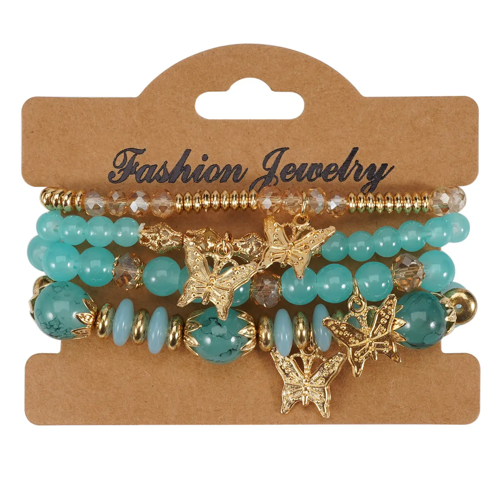 Pink Beaded Multi Layer Bracelet with Gold Leaf Pendants - Image 18