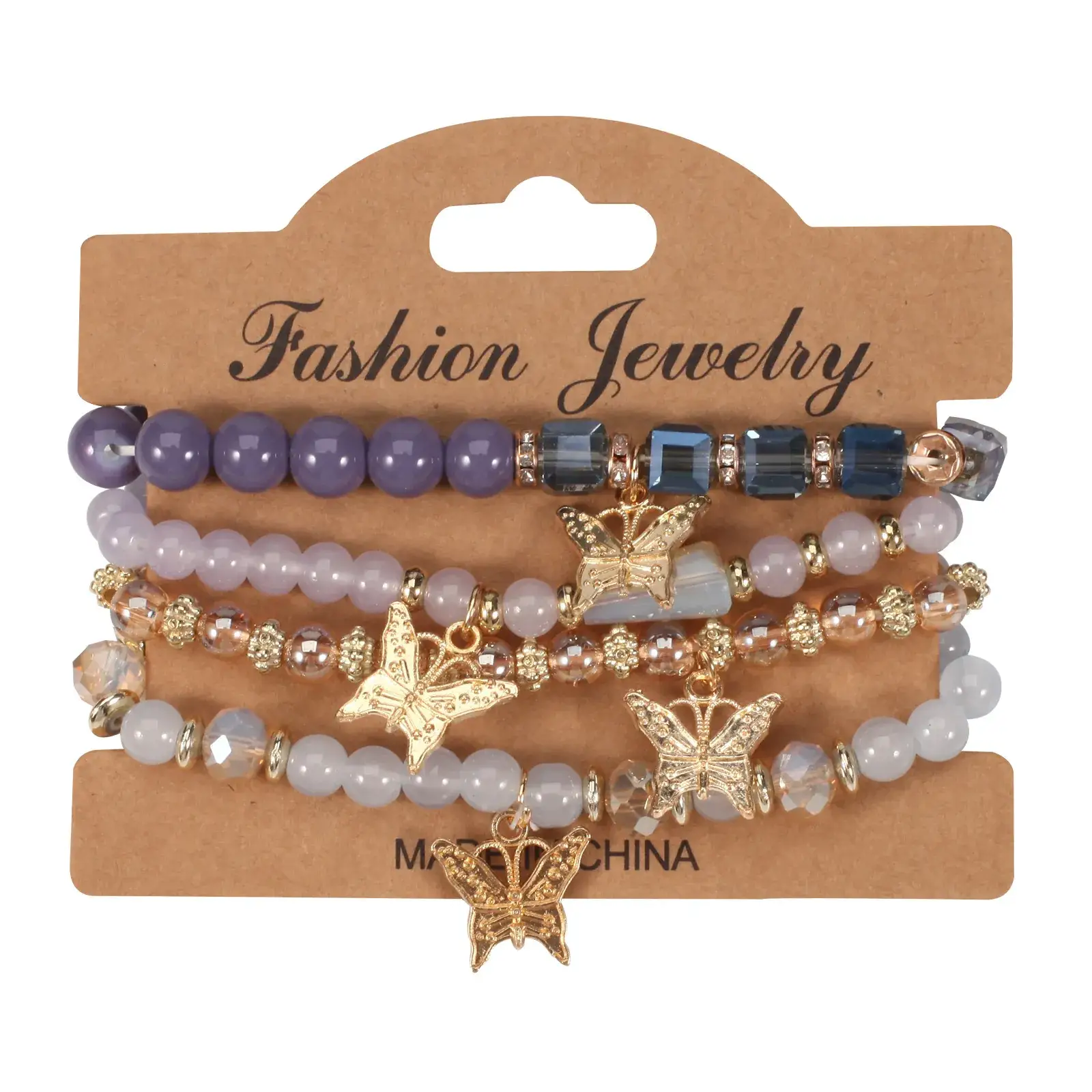 Pink Beaded Multi Layer Bracelet with Gold Leaf Pendants - Image 20