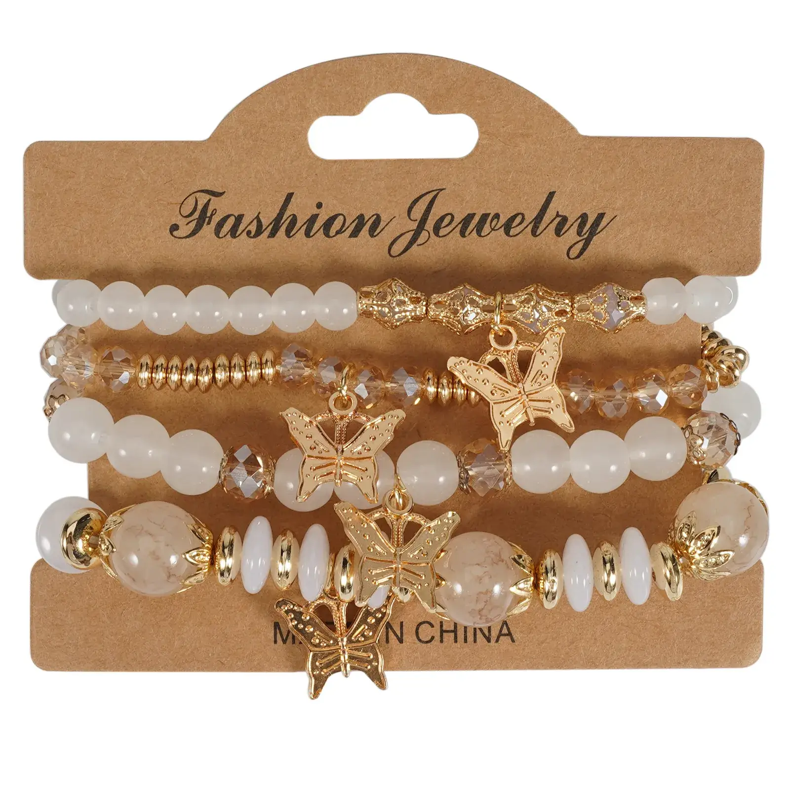 Pink Beaded Multi Layer Bracelet with Gold Leaf Pendants - Image 21