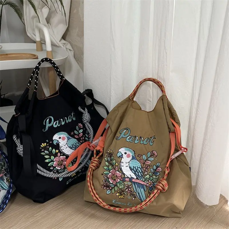 Japanese-style Chain Embroidered Shopping Bag Black Large Capacity — feature 13
