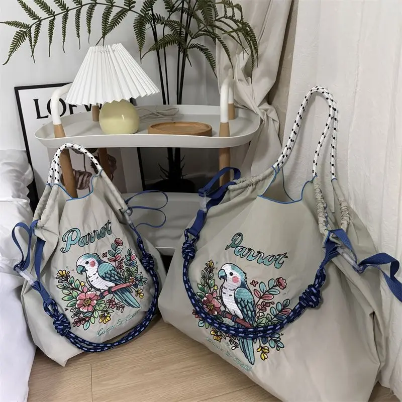 Japanese-style Chain Embroidered Shopping Bag Black Large Capacity — feature 17