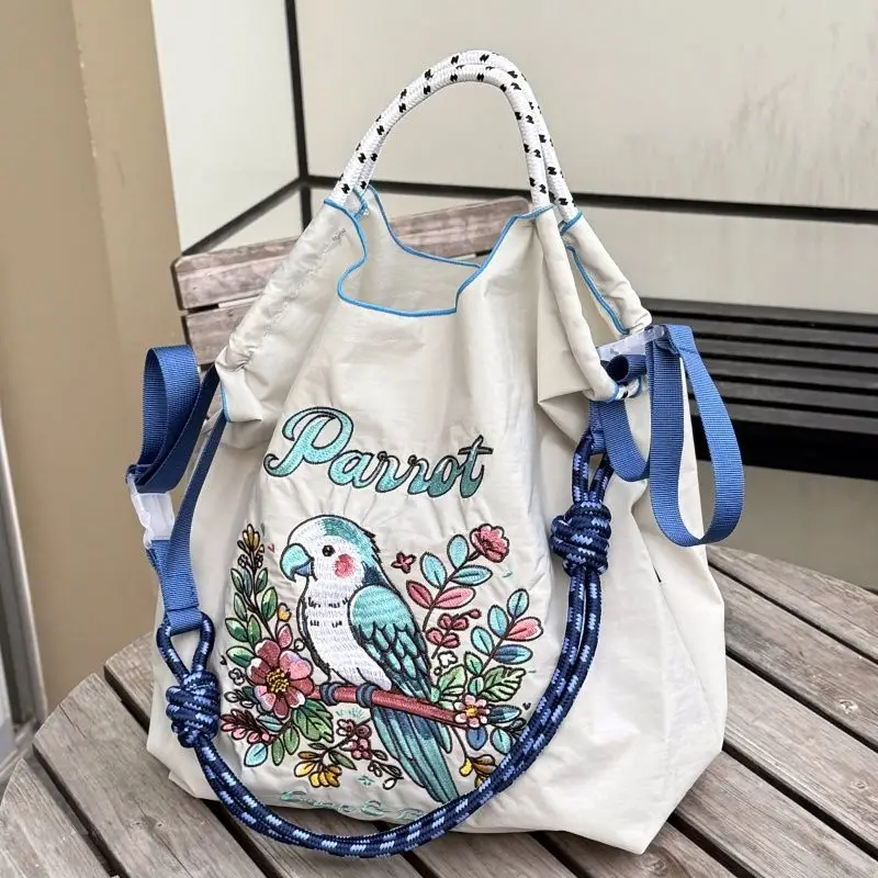 Japanese-style Chain Embroidered Shopping Bag Black Large Capacity — feature 9