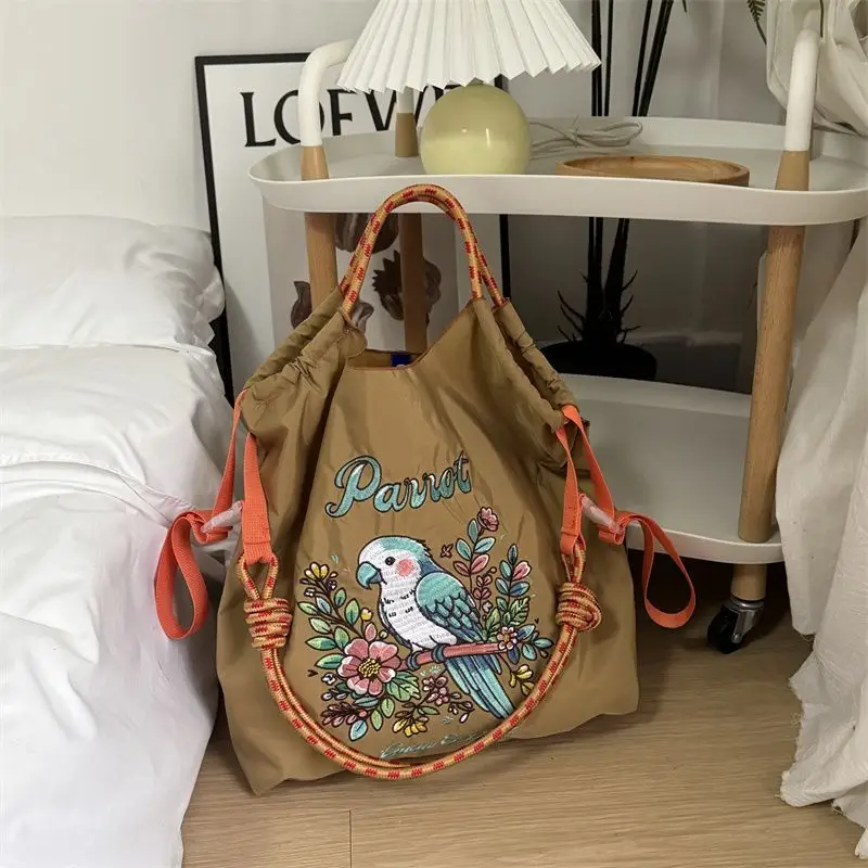 Japanese-style Chain Embroidered Shopping Bag Black Large Capacity - Image 2