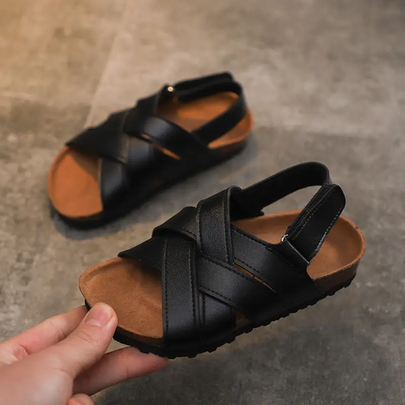Spring and summer children's cork sandals student boy's one-word shoes baby girl's flip-flops fashionable beach Korean style - Image 4