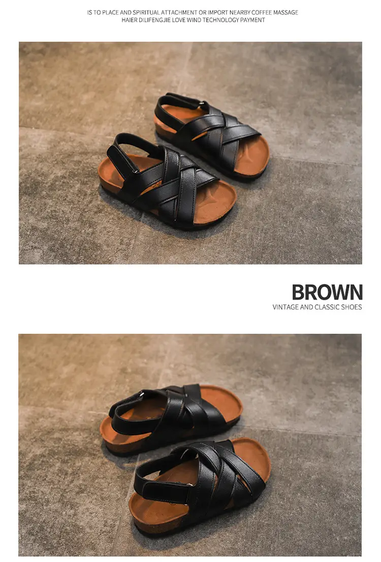 Spring and summer children's cork sandals student boy's one-word shoes baby girl's flip-flops fashionable beach Korean style — feature 3