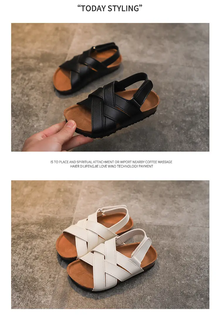 Spring and summer children's cork sandals student boy's one-word shoes baby girl's flip-flops fashionable beach Korean style — feature 4