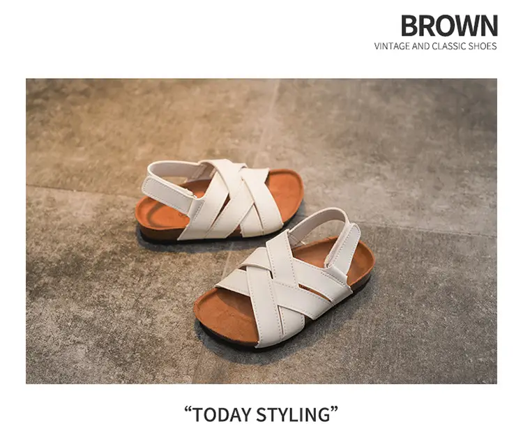 Spring and summer children's cork sandals student boy's one-word shoes baby girl's flip-flops fashionable beach Korean style — feature 5
