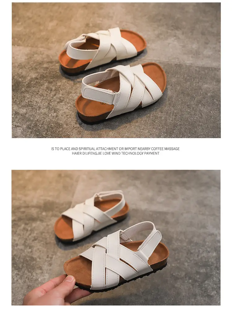 Spring and summer children's cork sandals student boy's one-word shoes baby girl's flip-flops fashionable beach Korean style — feature 6
