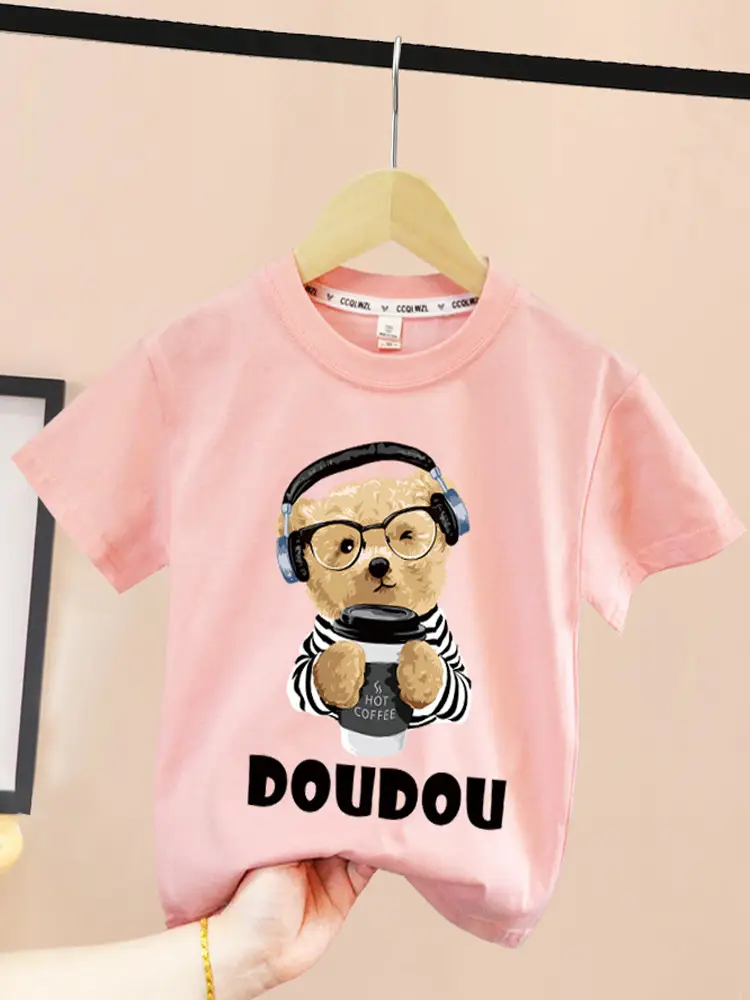 Pink Cotton T-Shirt with Baby Bear Print for Boys Girls 2024 - Image 9