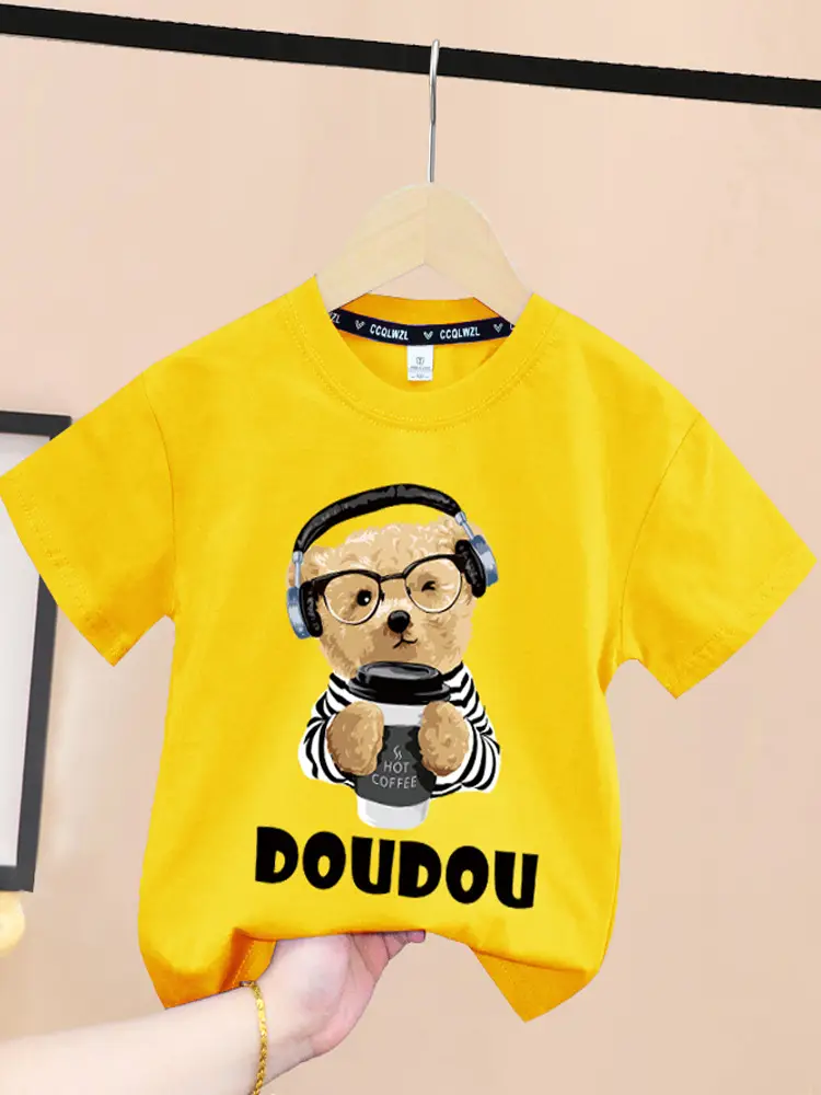 Pink Cotton T-Shirt with Baby Bear Print for Boys Girls 2024 - Image 11