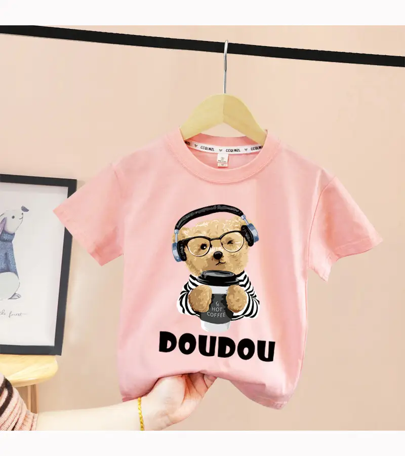 Pink Cotton T-Shirt with Baby Bear Print for Boys Girls 2024 — feature 11