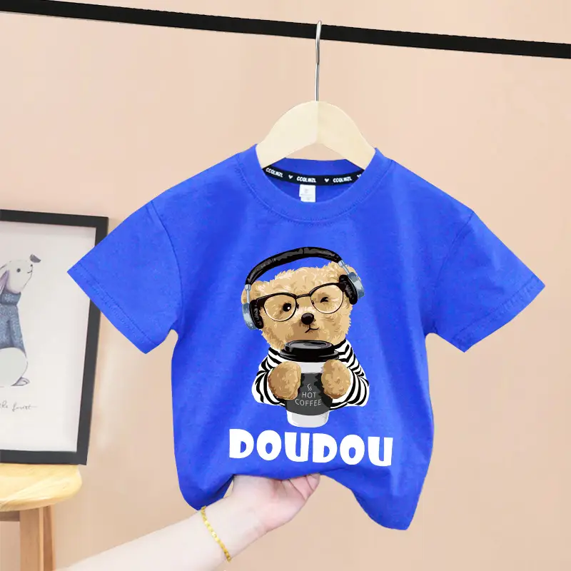 Pink Cotton T-Shirt with Baby Bear Print for Boys Girls 2024 - Image 2
