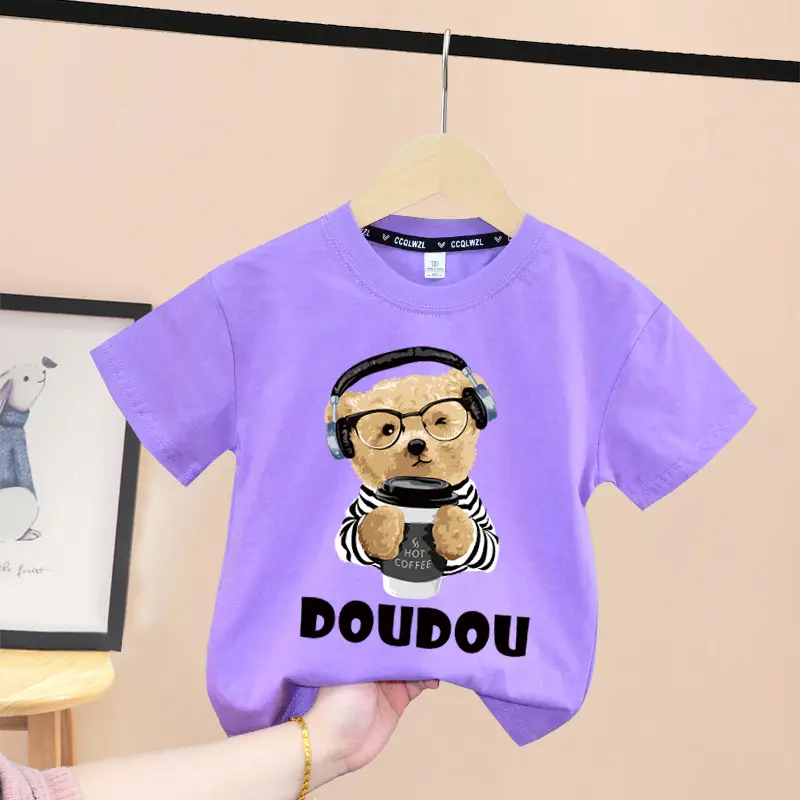 Pink Cotton T-Shirt with Baby Bear Print for Boys Girls 2024 - Image 3