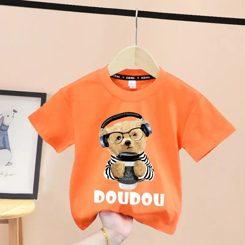 Pink Cotton T-Shirt with Baby Bear Print for Boys Girls 2024 - Image 4