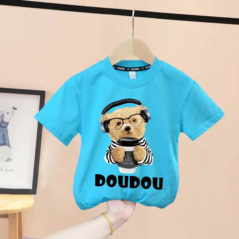 Pink Cotton T-Shirt with Baby Bear Print for Boys Girls 2024 - Image 5