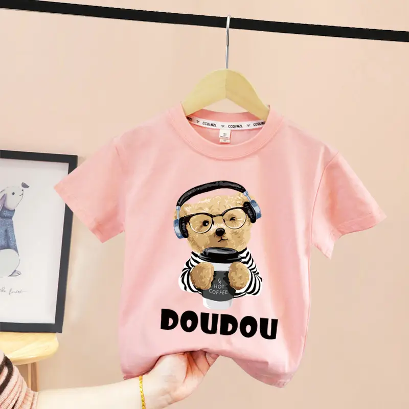 Pink Cotton T-Shirt with Baby Bear Print for Boys Girls 2024 - Image 6