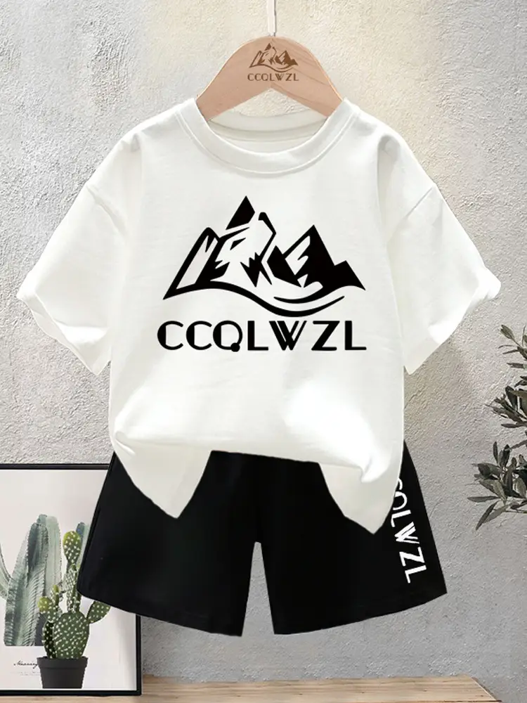 Children's Printed Cotton T-Shirt White Black Summer 2024