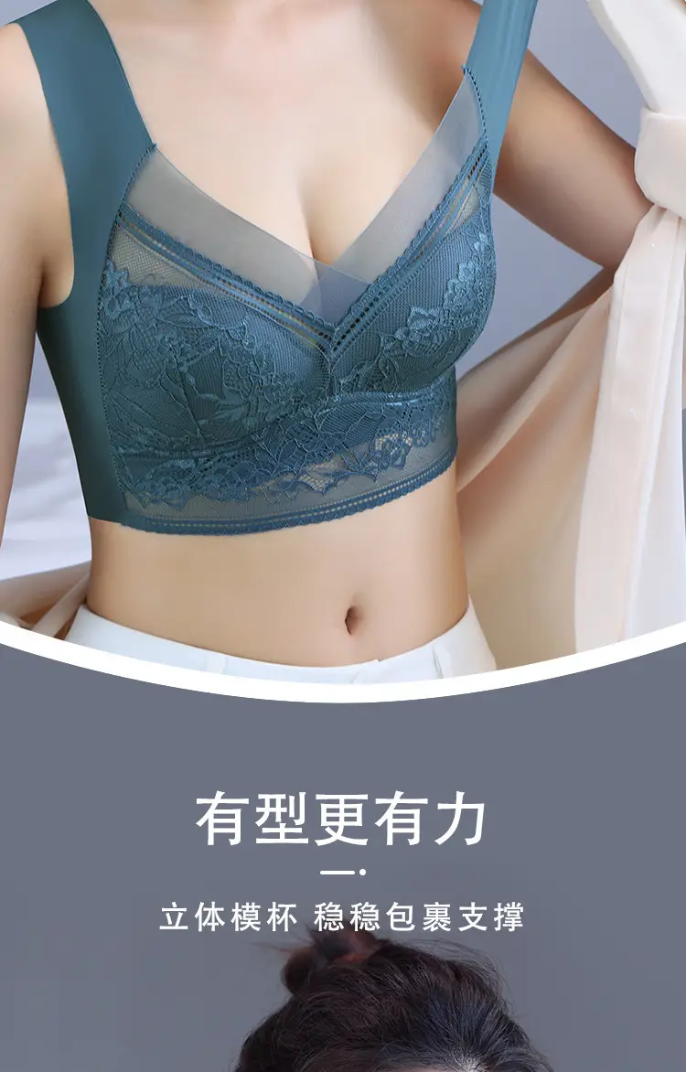 Lace Traceless Summer Underwear Women's Push-up Anti-sagging Thin plus size Non-rims Vest-style Bra for Hair — feature 9