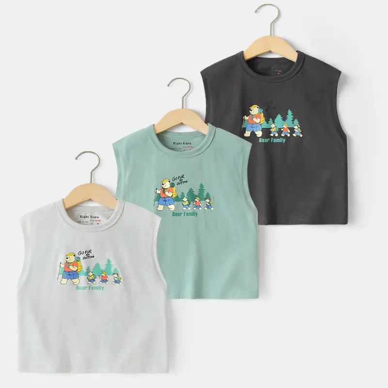 Boys Sleeveless T-Shirt Summer Cotton White Kids Wear