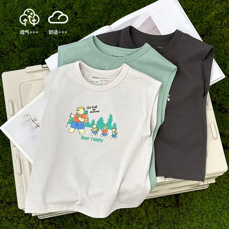 Boys Sleeveless T-Shirt Summer Cotton White Kids Wear