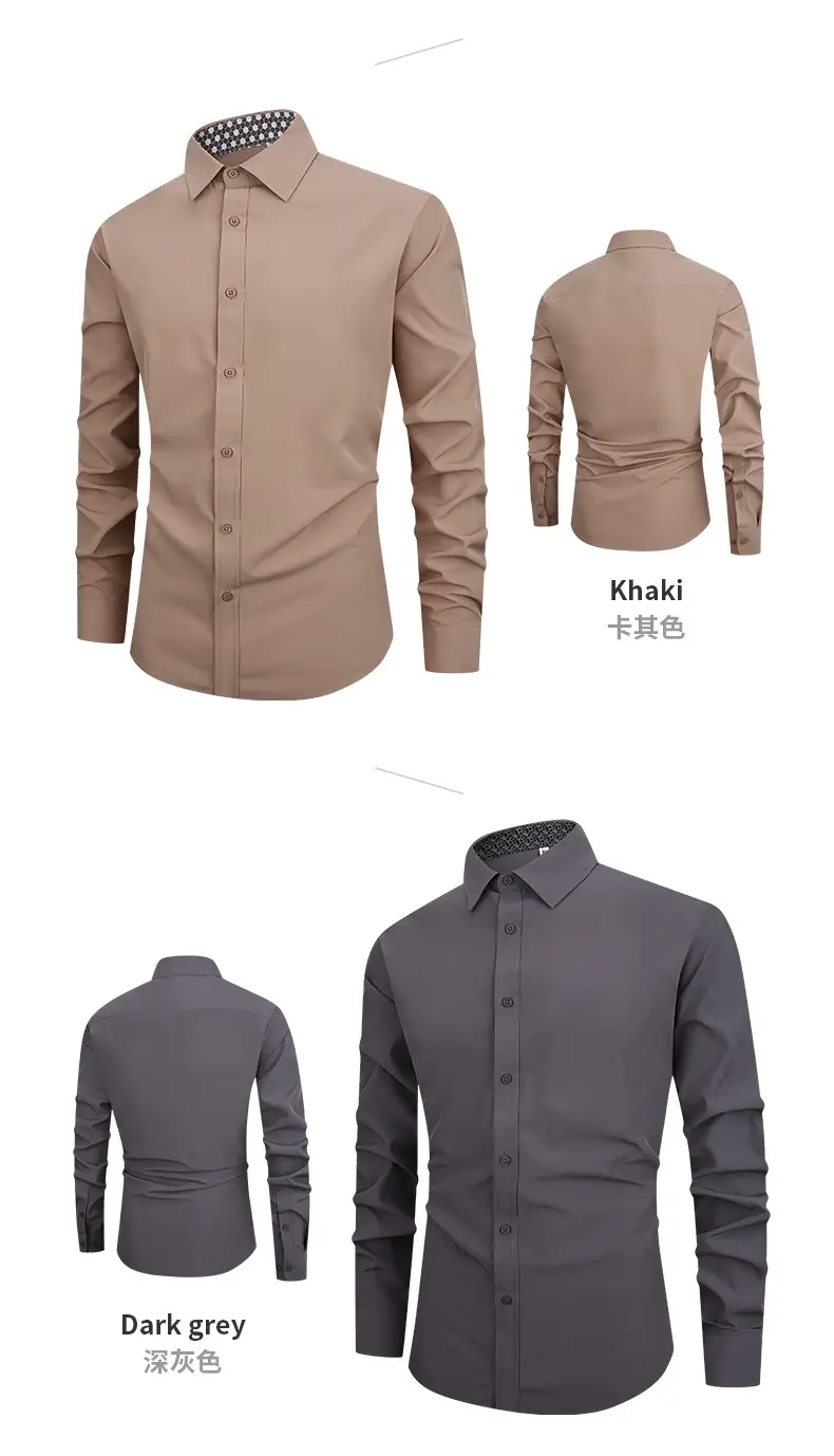 Men's Long Sleeve Slim Fit Business Shirt Brown — feature 12