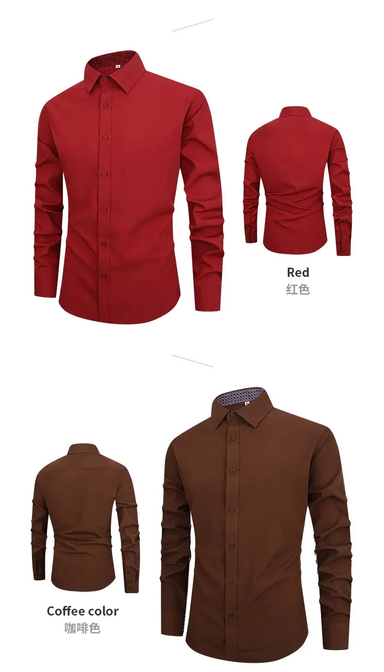 Men's Long Sleeve Slim Fit Business Shirt Brown — feature 13