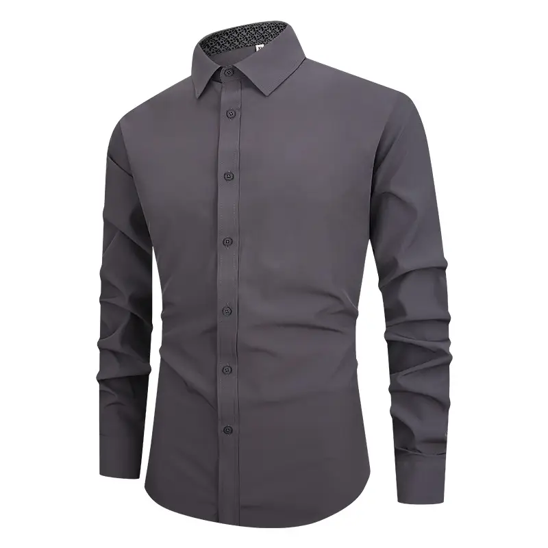 Men's Long Sleeve Slim Fit Business Shirt Brown - Image 4