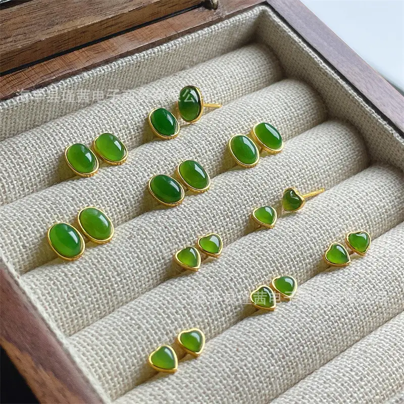 Green Heart Earrings 5mm S925 Silver Inlay — feature 4