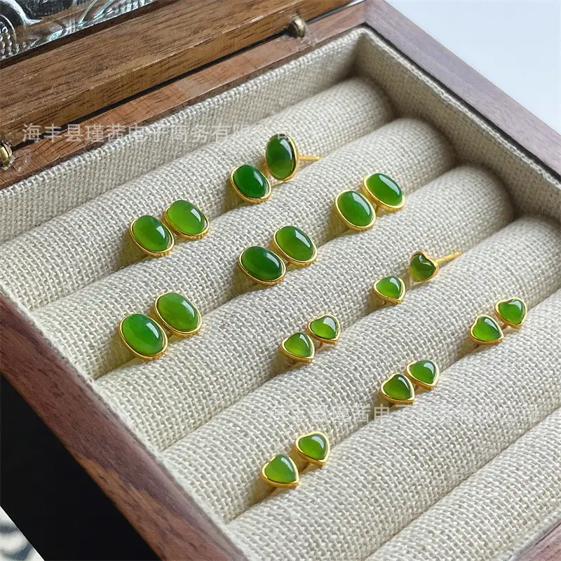 Green Heart Earrings 5mm S925 Silver Inlay — feature 5