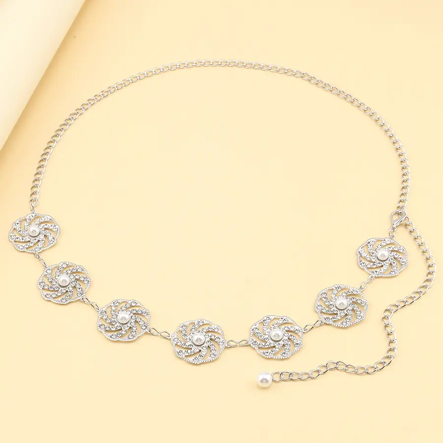 Gold Plated Pearl Embellished Waist Chain for Women