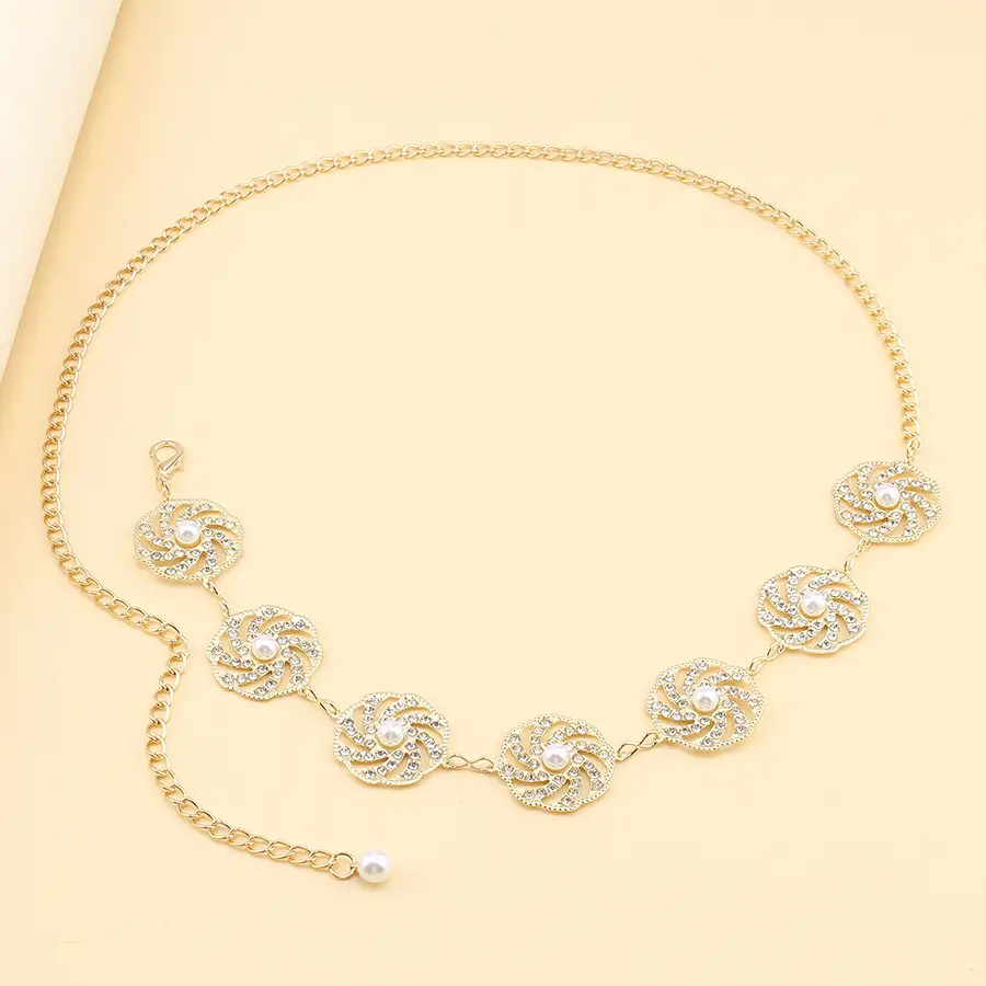 Gold Plated Pearl Embellished Waist Chain for Women