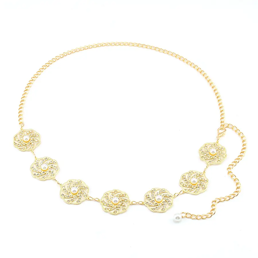 Gold Plated Pearl Embellished Waist Chain for Women