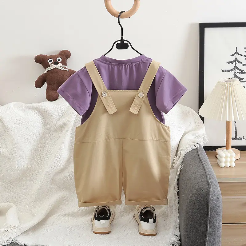 Children Cotton T-Shirt Shorts Set Brown Cat Print Summer — feature 6
