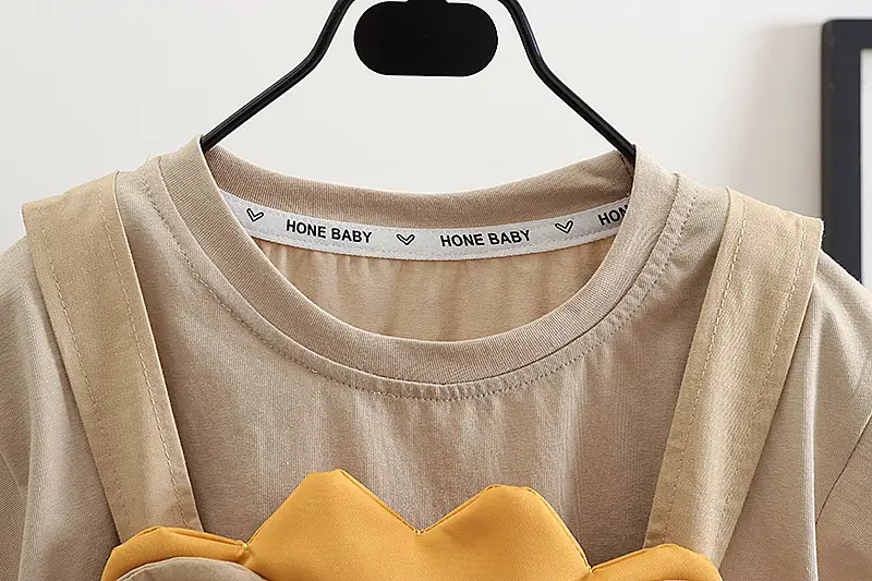 Children Cotton T-Shirt Shorts Set Brown Cat Print Summer — feature 7