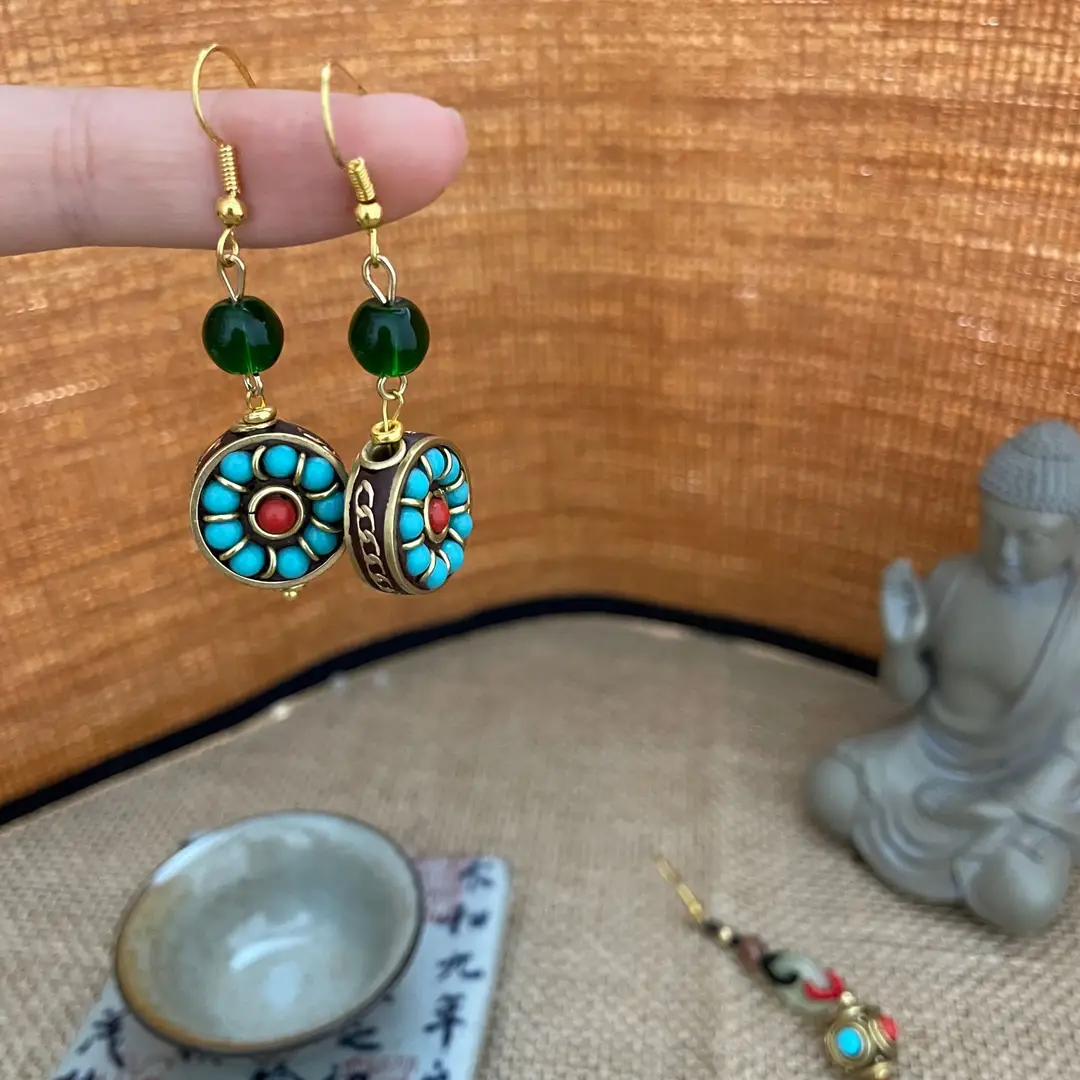 Nepali Ethnic Xizang Style Earrings Vintage Elegant Niche Earrings Natural Stone Design Chalcedony Earrings Personalized Women