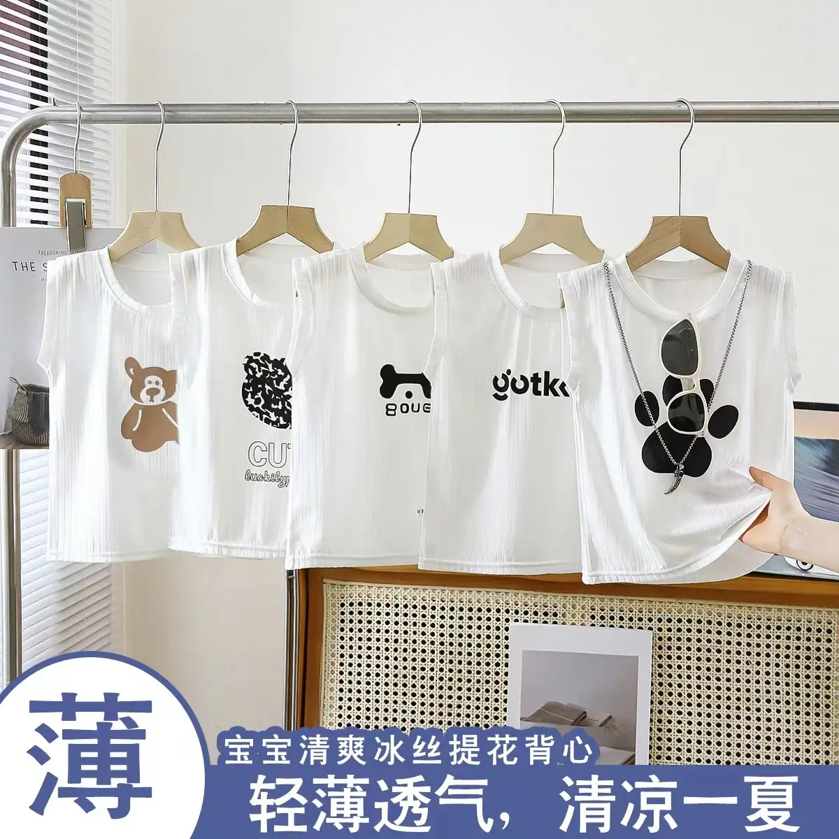 Baby T-Shirt White Sleeveless Dog Print - Image 6