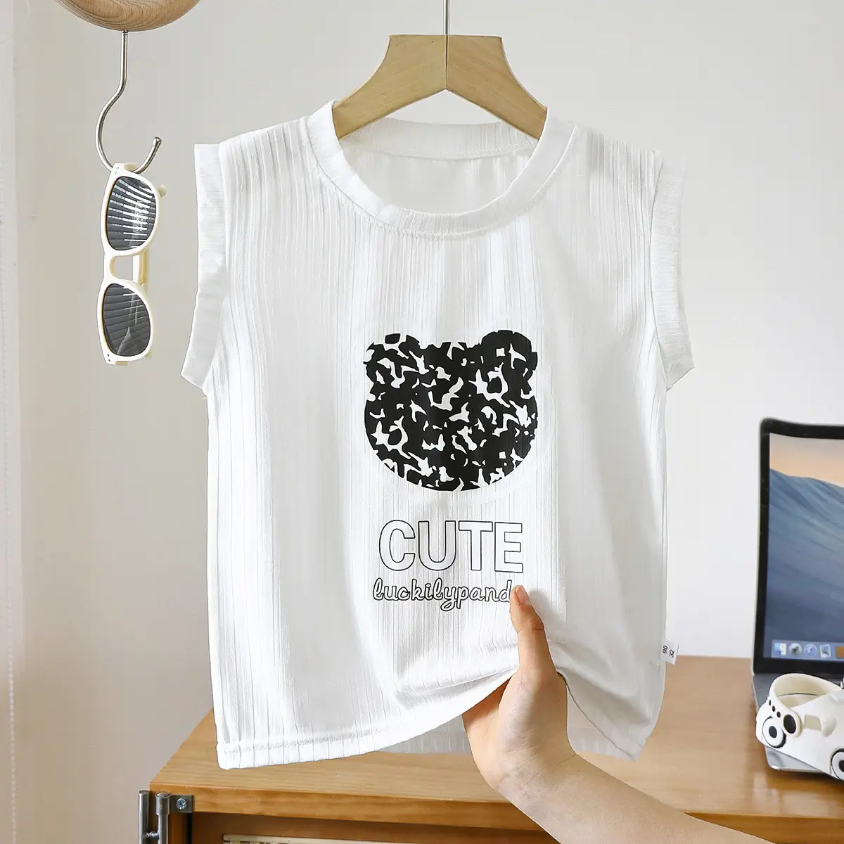 Baby T-Shirt White Sleeveless Dog Print - Image 8