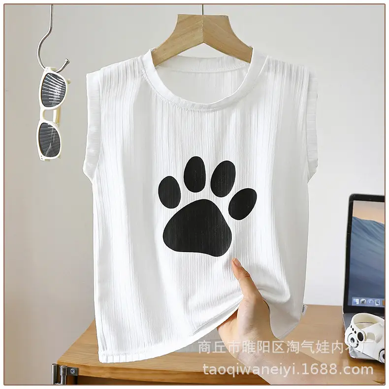 Baby T-Shirt White Sleeveless Dog Print - Image 2