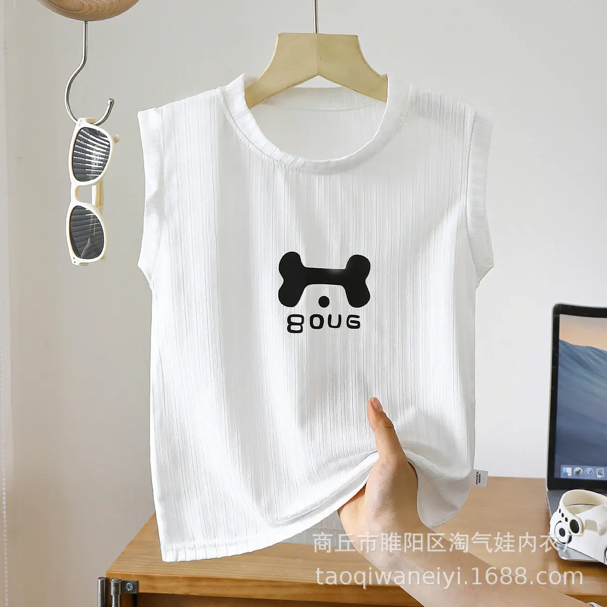 Baby T-Shirt White Sleeveless Dog Print - Image 5
